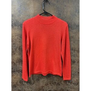 YarnWorks small petite true vintage red sparkly lightweight shimmer sweater